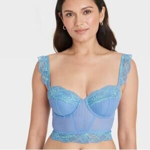 Auden Women's Lace And Mesh Corset Blue‎ Twilight Extra Lime Size XS
